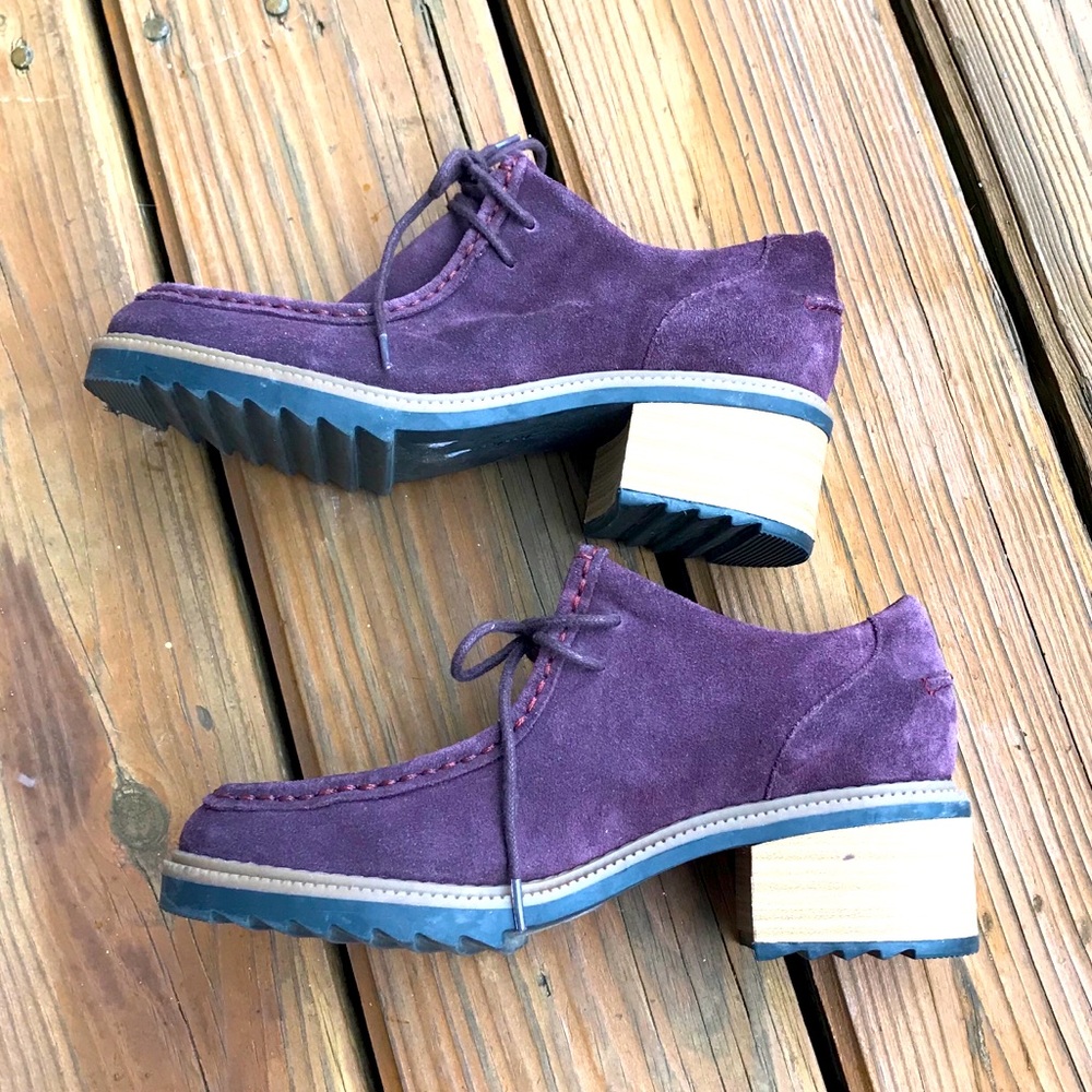 Clark’s purple suede shoes